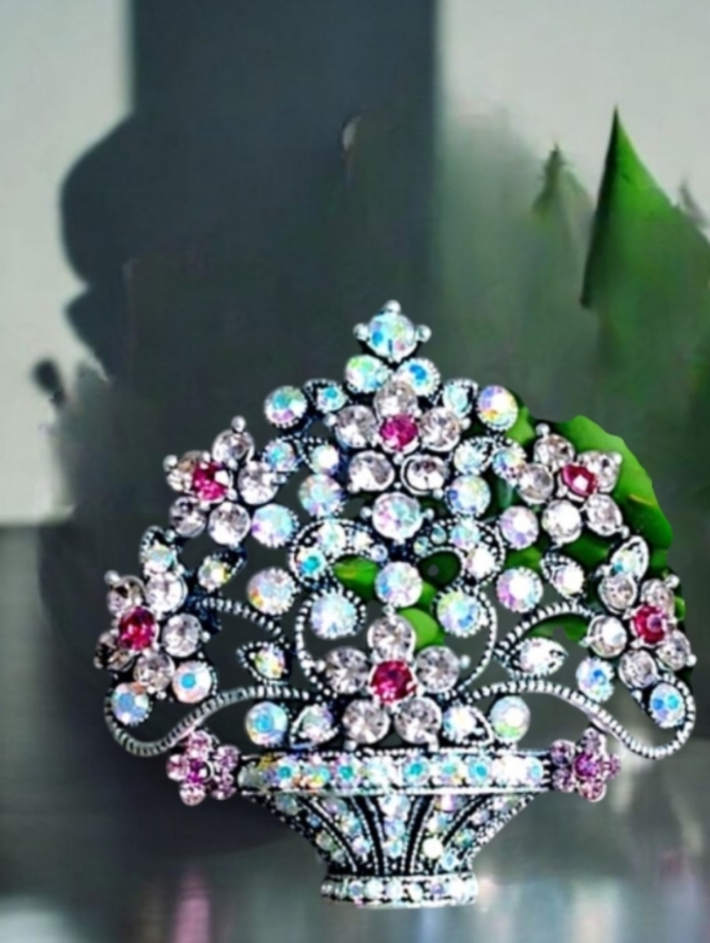 Rhinestone Flower Basket Brooch